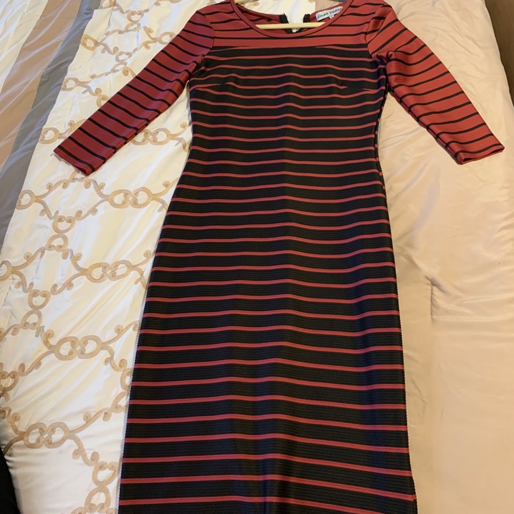 Red and Black striped Midi Dress